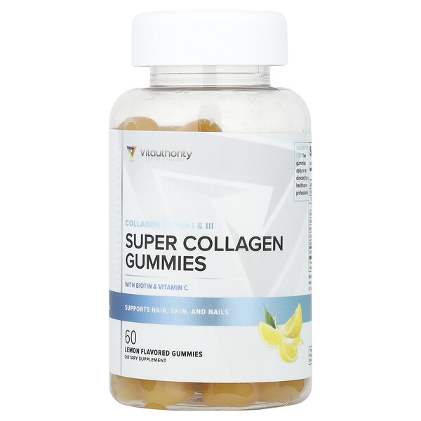 Super Collagen Gummies with Biotin & Vitamin C, Lemon, 60 Gummies Vitauthority