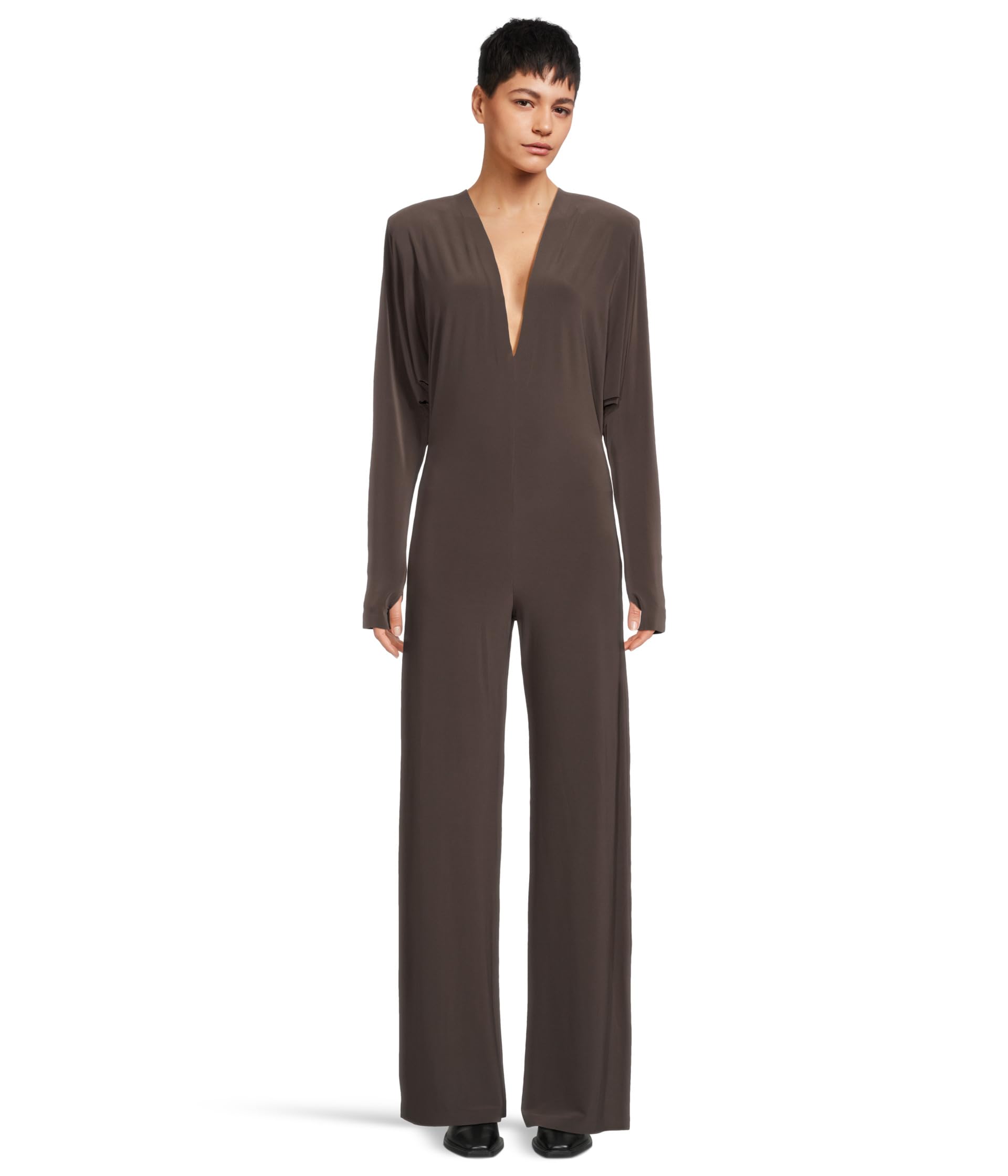 Dolman V-Neck Jumpsuit w/ Shoulder Pads Norma Kamali