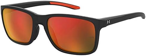 UA Hustle Rectangular Sunglasses, Shiny Black Frame w/ Infrared Mirror Lenses Under Armour