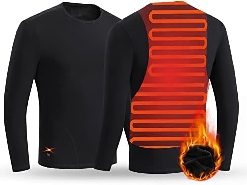 Heated Thermal Tops for Men Women Electric Heating Thermal Shirt Long Sleeves Underwear Fleece Lined for Cold Weather (Men, Black, M) Leegosun