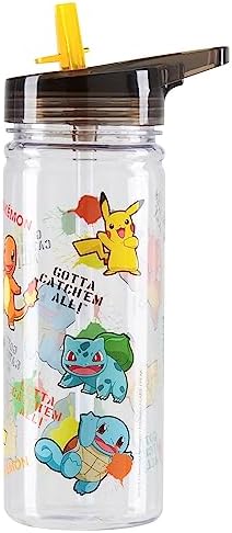 Детская бутылка для воды с трубочкой, 19.6oz, пластик, многоразовая Pokemon