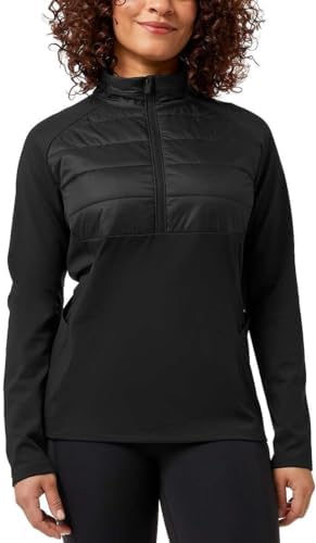 32 DEGREES Women's Mixed Media Half Zip Pullover Jacket, Black 32º DEGREES