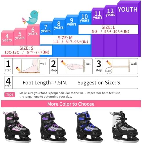 Nattork Ice Skates for Kids Boys and Girls -Adjustable Blue,Black,Pink,Purple Ice Hockey Skates,Warm and Soft Plush Lining and Enhanced Ankle Support Nattork