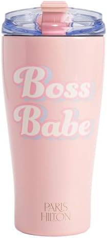 Термокружка Boss Babe, 20 унций, розовая иридисцентная, с крышкой, нержавеющая сталь Paris Hilton