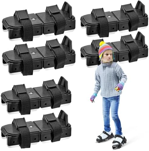 Poen 4 Pcs Adjustable Double Runner Ice Skates with Hook and Loop Fastener Straps Toddler Ice Skates Ice Skating Shoes Double Blade for Winter Toddler Training Shoes Beginner Youth, Black Poen