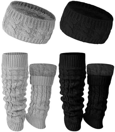 Chuarry 4 Pack Figure Skating Leg Warmers and Headband Set Winter Fleece Leg Warmers Twisted Headband for Women Girls Skating Chuarry