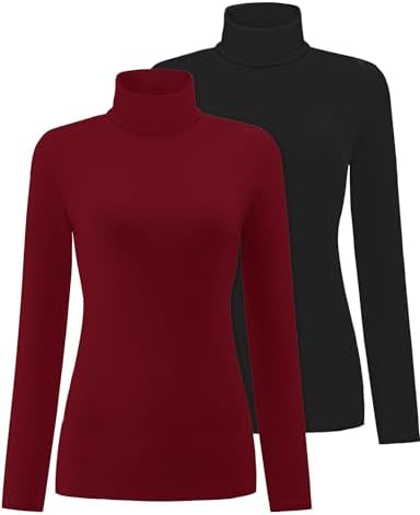 Women's 2 Pack Long Sleeve Turtleneck Thermal T-Shirts Mock Neck Underwear Fall Winter Base Layer Lightweight Tops YOGINGO