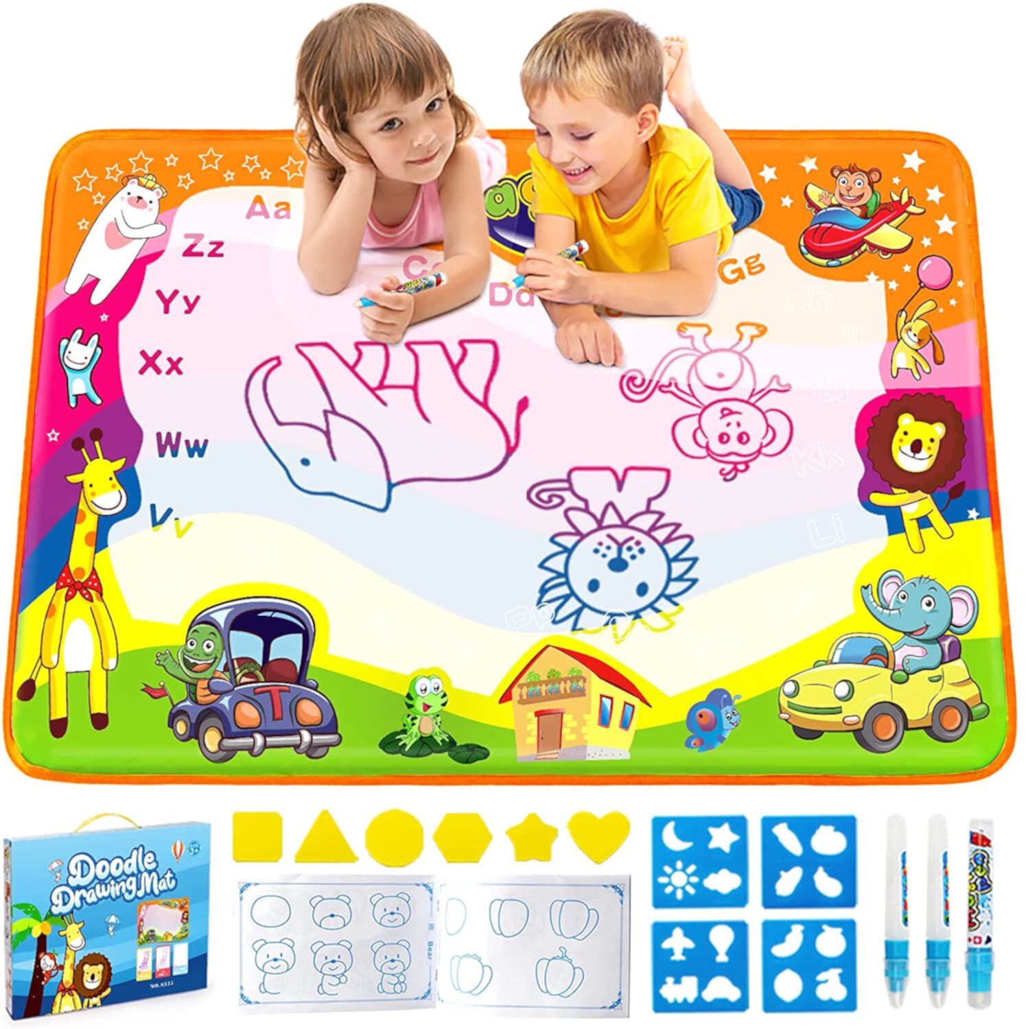 Allaugh Magic Doodle Drawing Mat - 60"x 36" Extra Large Water Drawing Mat Educational Toys Mess Free Writing 7 Rainbow Colors for 2-8 Boys Girls Toddler Allaugh