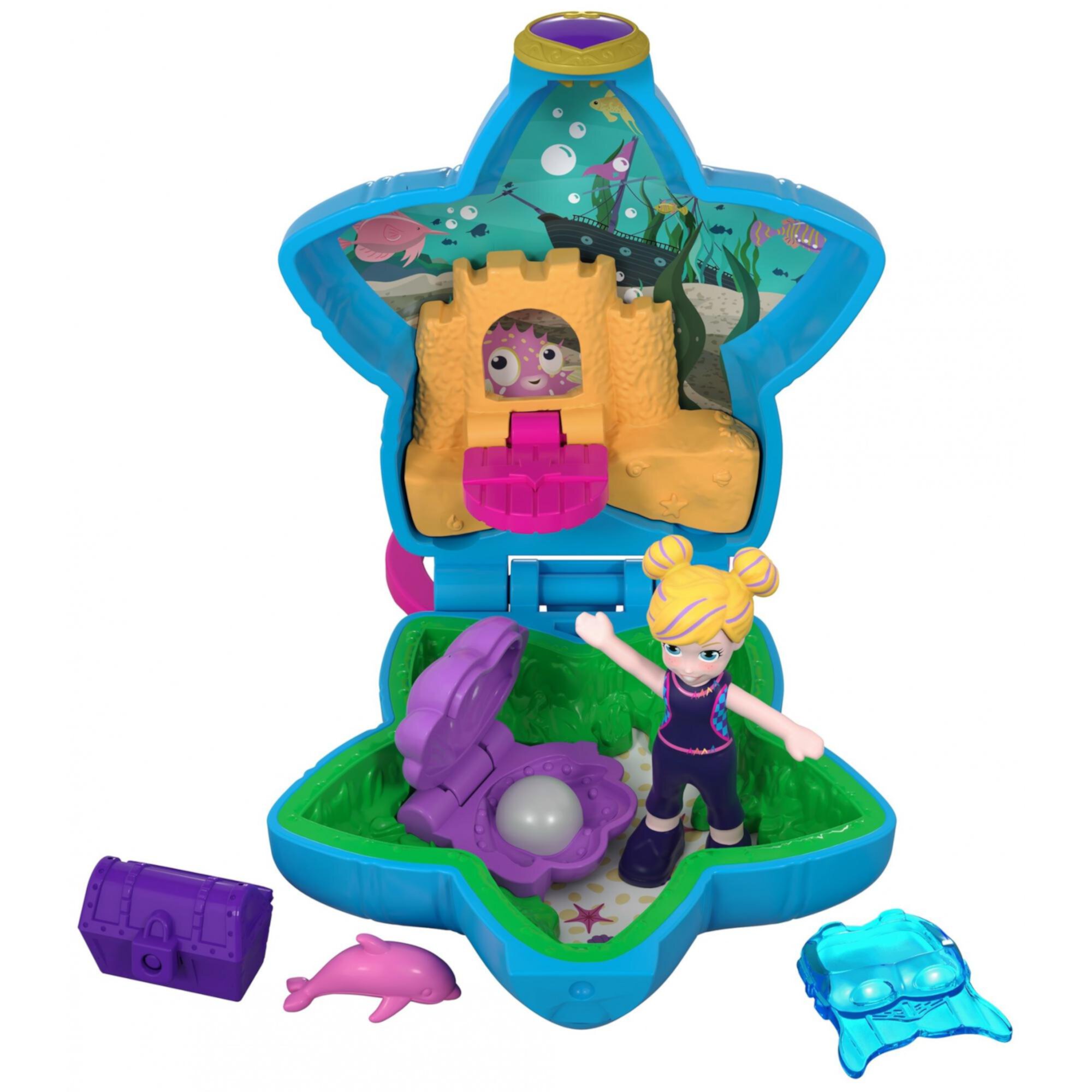 Polly Pocket Tiny Pocket Places Aqua Awesome Aquarium Compact with Micro Doll and Dolphin Polly Pocket