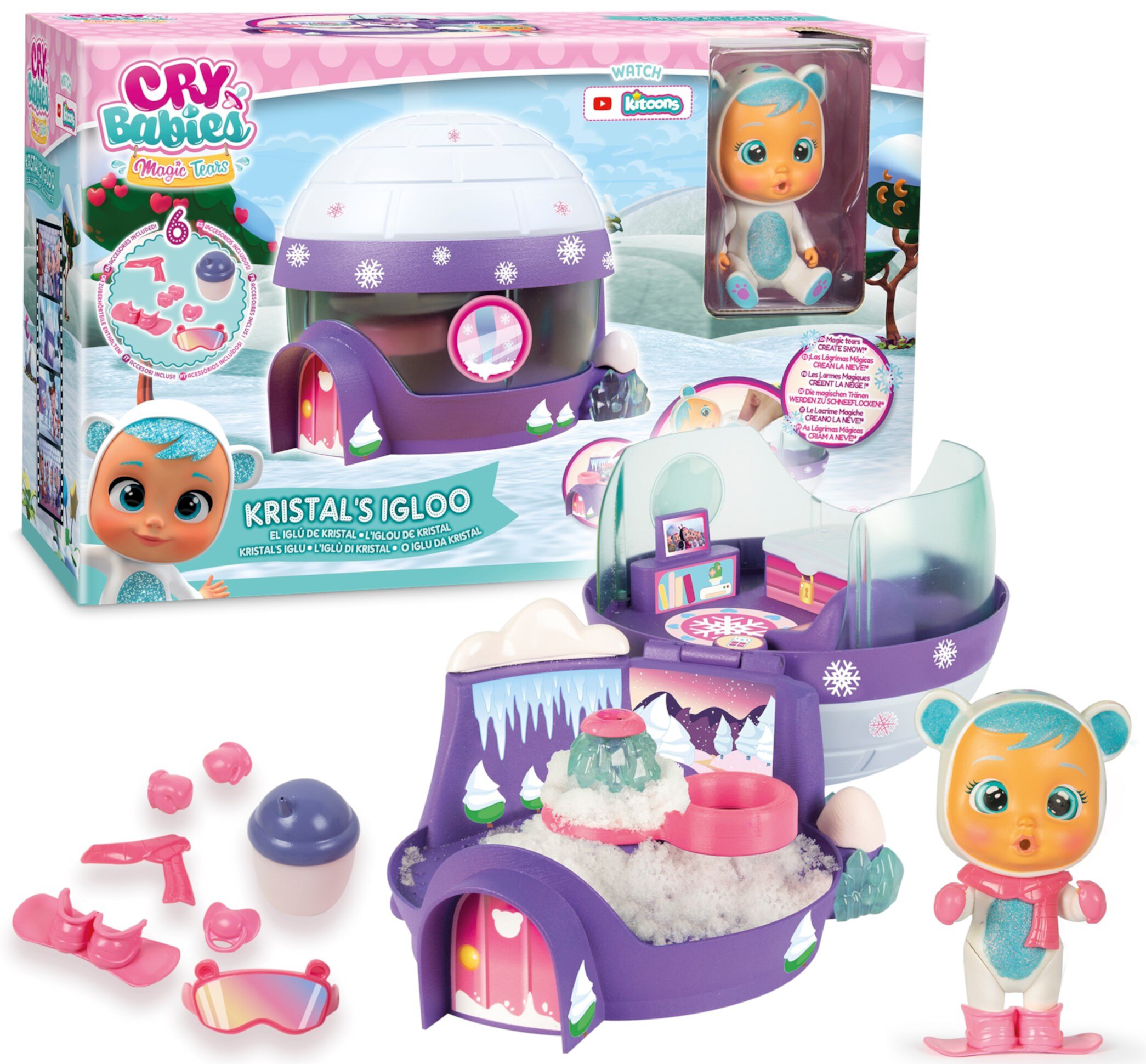 Cry Babies Magic Tears Kristal's Igloo Doll Playset, 8 Pieces Cry Babies