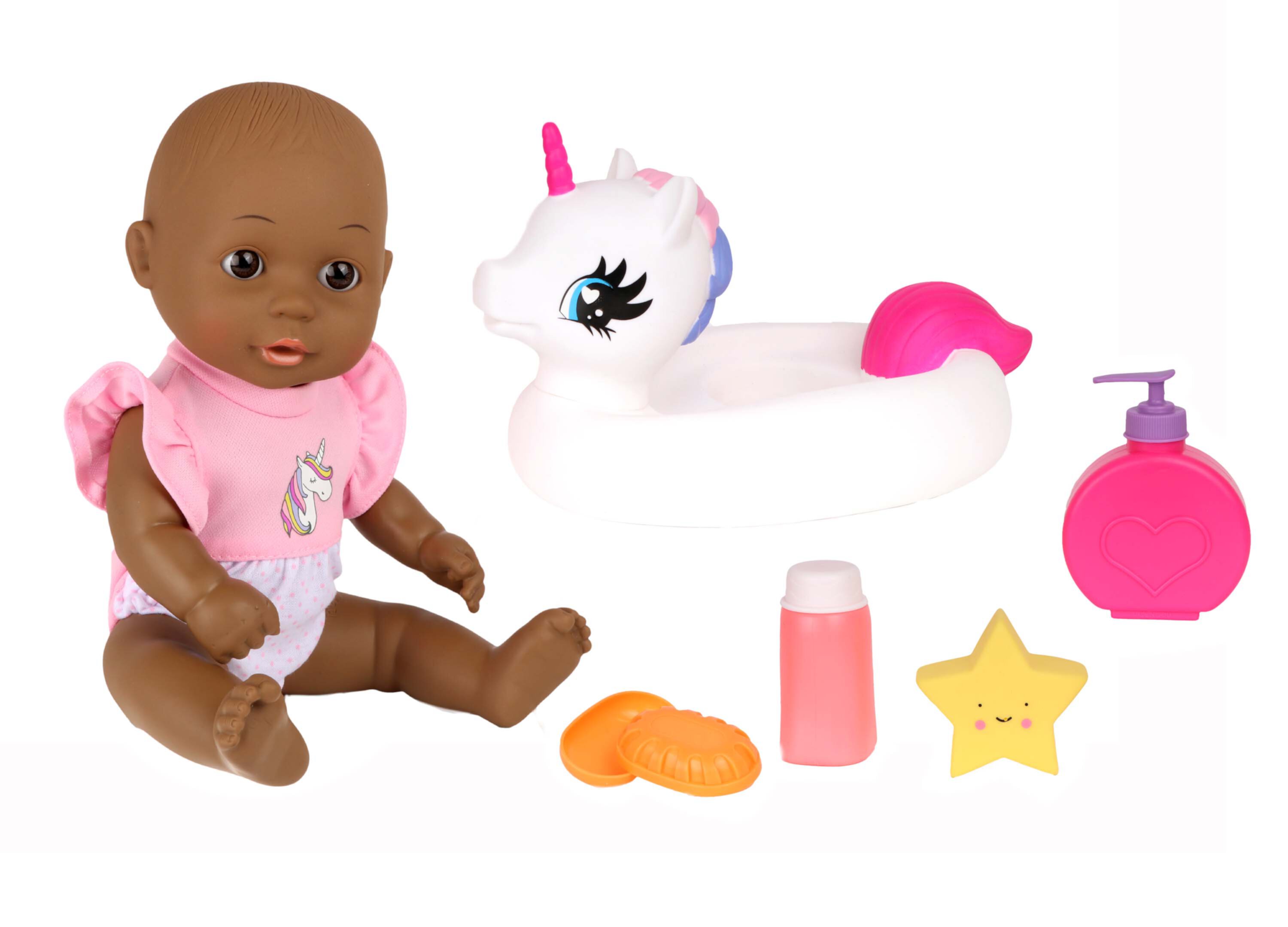 Dream Collection Bath Time African American Doll Playset with Unicorn Floatie, 6 Pieces DREAM COLLECTION