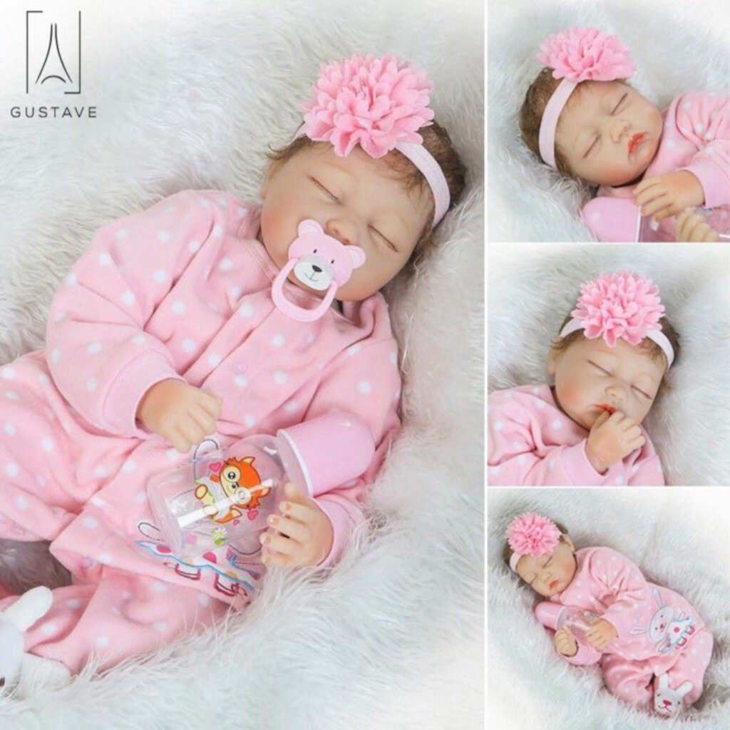 Gustave 22 inch Lifelike Lovely Baby Reborn Doll Silicone Girl Realistic Handmade Weighted Baby for Age 3+ Gustave