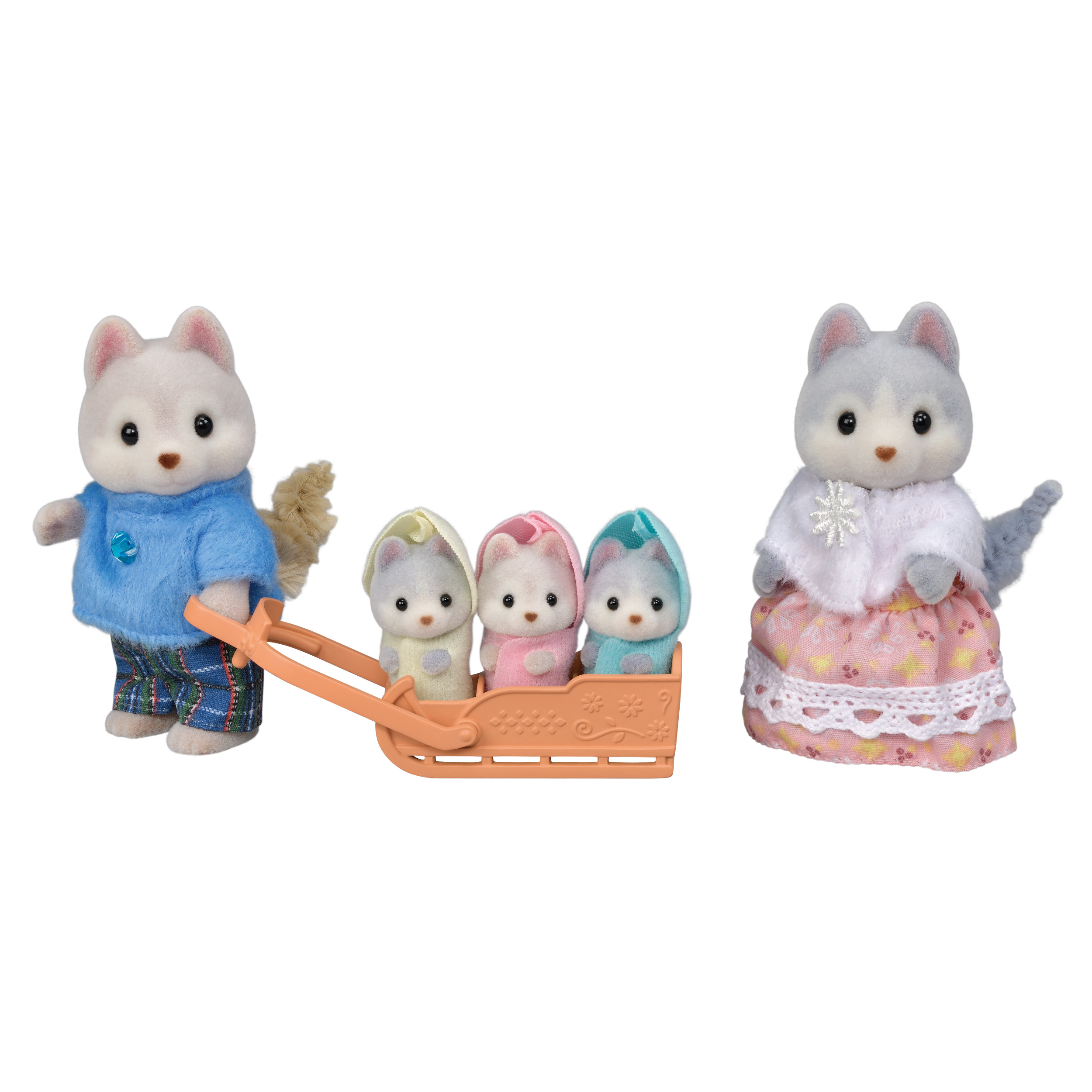 Семья Хаски Calico Critters, набор из 5 фигурок с мягкой и детализированной одеждой Calico Critters