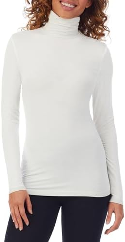 Cuddl Duds Women's Softwear with Stretch Long Sleeve Turtle Neck Top – Ideal for Layering & Lounging, Smooth & Body-Hugging Fit, Ivory, Small Cuddl Duds