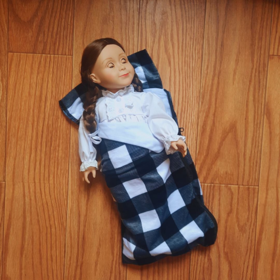 The Queen's Treasures Black & White Buffalo Check Sleeping Bag Accessory for 18 inch Dolls Compatible with American Girl The Queen's Treasures