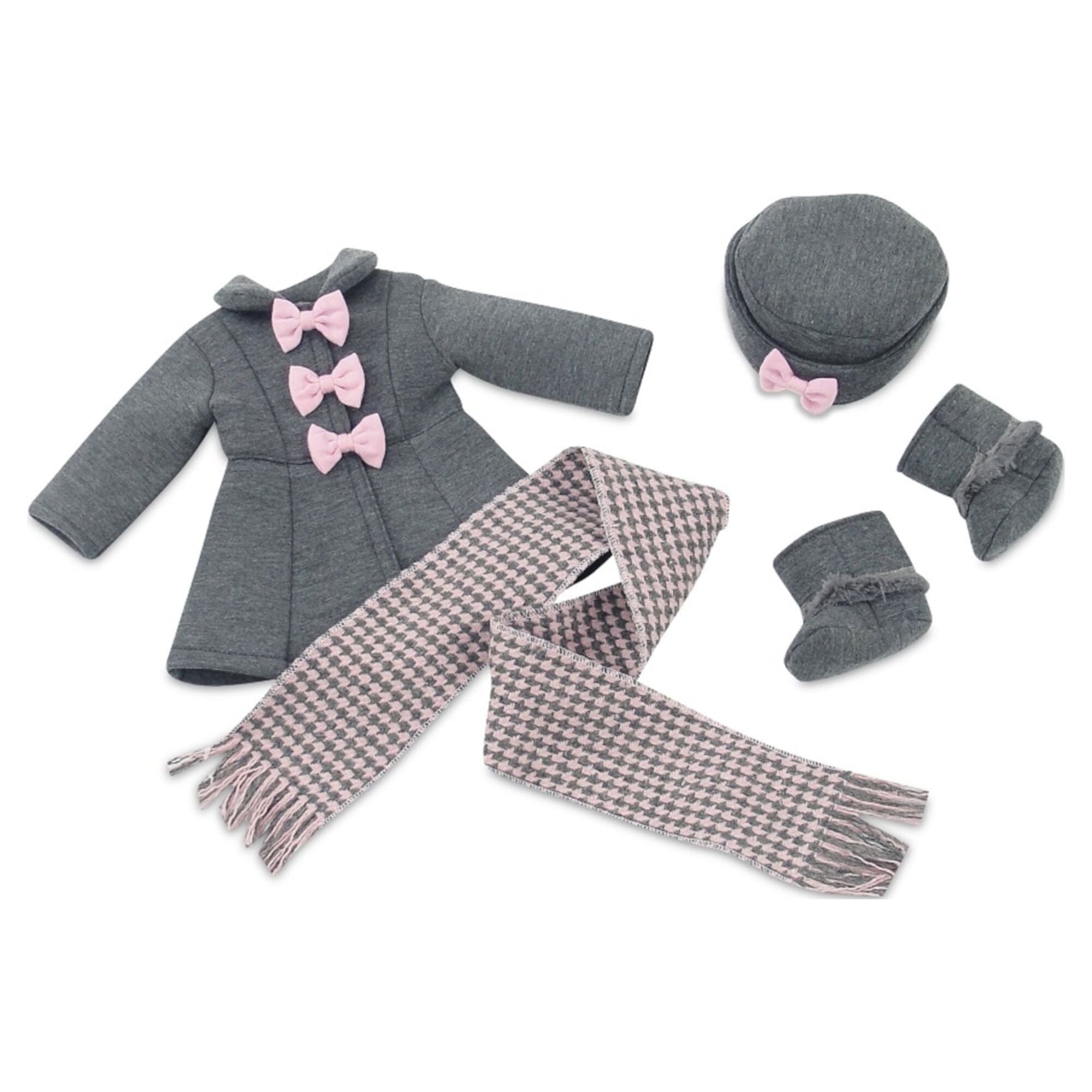 Emily Rose 18" Doll Grey and Pink Doll Coat Winter Jacket 4-PC Outfit, Includes Matching Hat, Boots and Scarf Emily Rose