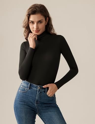 Bonneuitbebe Womens Turtleneck Shirts 2 Piece Long Sleeve Undershirts Slim Fit Tops Mock Neck Base Layer Tops Bonneuitbebe