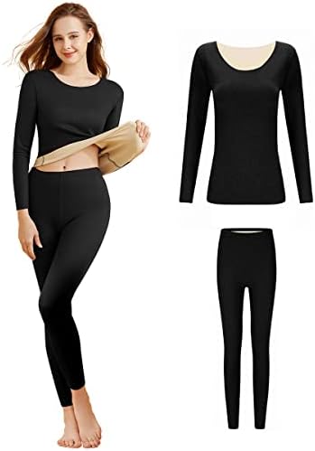 Thermal Underwear Long Johns Base Layer for Women | Stretch Soft Thermal Top and Bottom Set | Women's Thermal Underwear Sets | Ski Clothing for Women | Insulated Underwear for Women (Black-L) Merdia