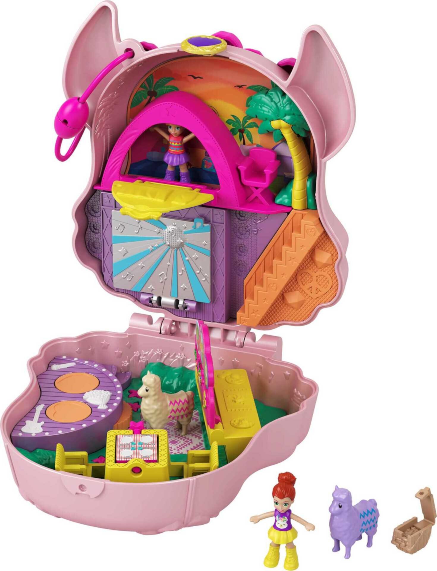 Polly Pocket Llama Music Party Compact, Travel Toy with 2 Micro Dolls & Pet Llamas, Outdoor Playset Polly Pocket