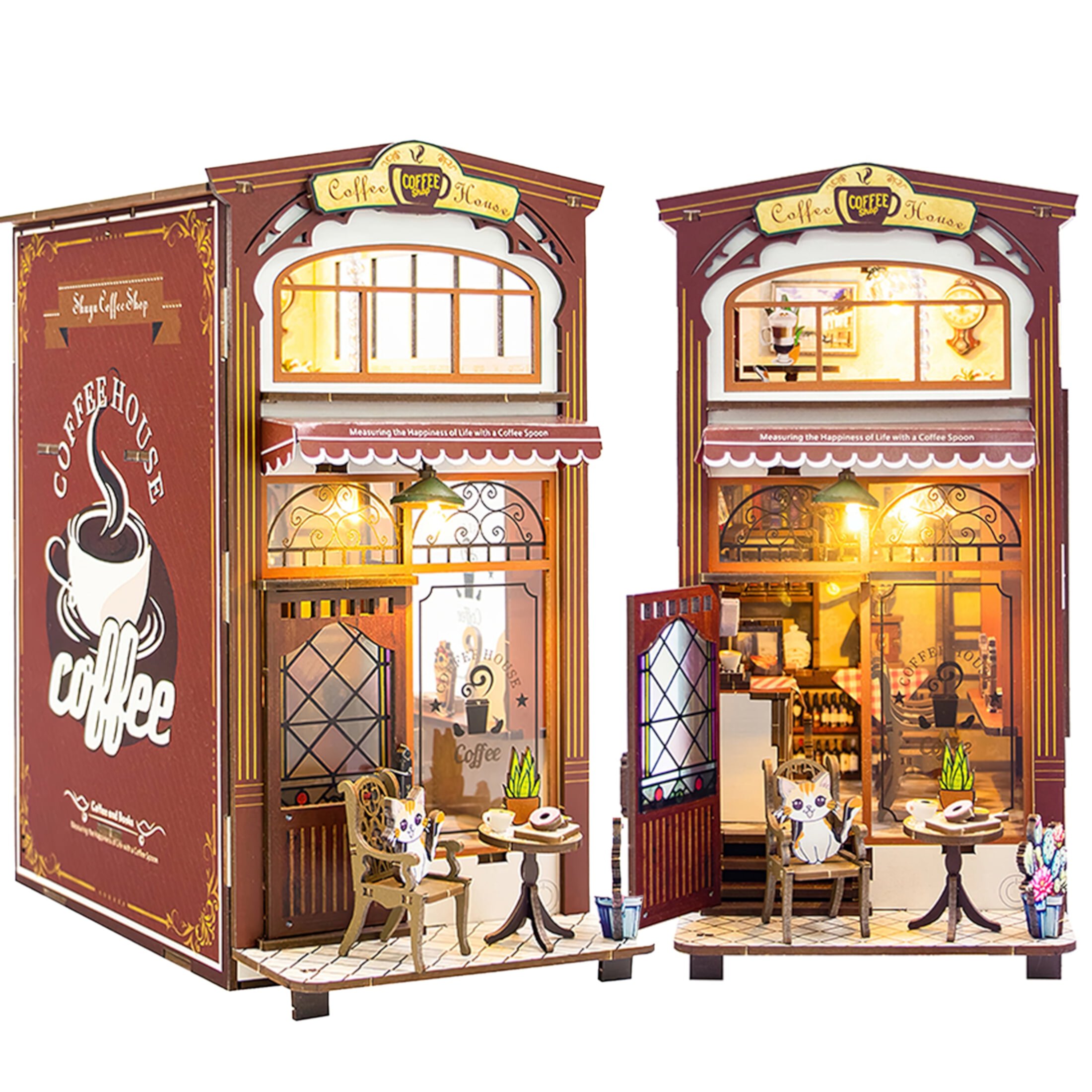 Crtynell DIY Miniature Dollhouse Kit, Book Nook Kit DIY Miniature House, Wooden Dollhouse Kit, Best Birthday and Christmas Gifts for Women and Girls (coffee shop) Crtynell