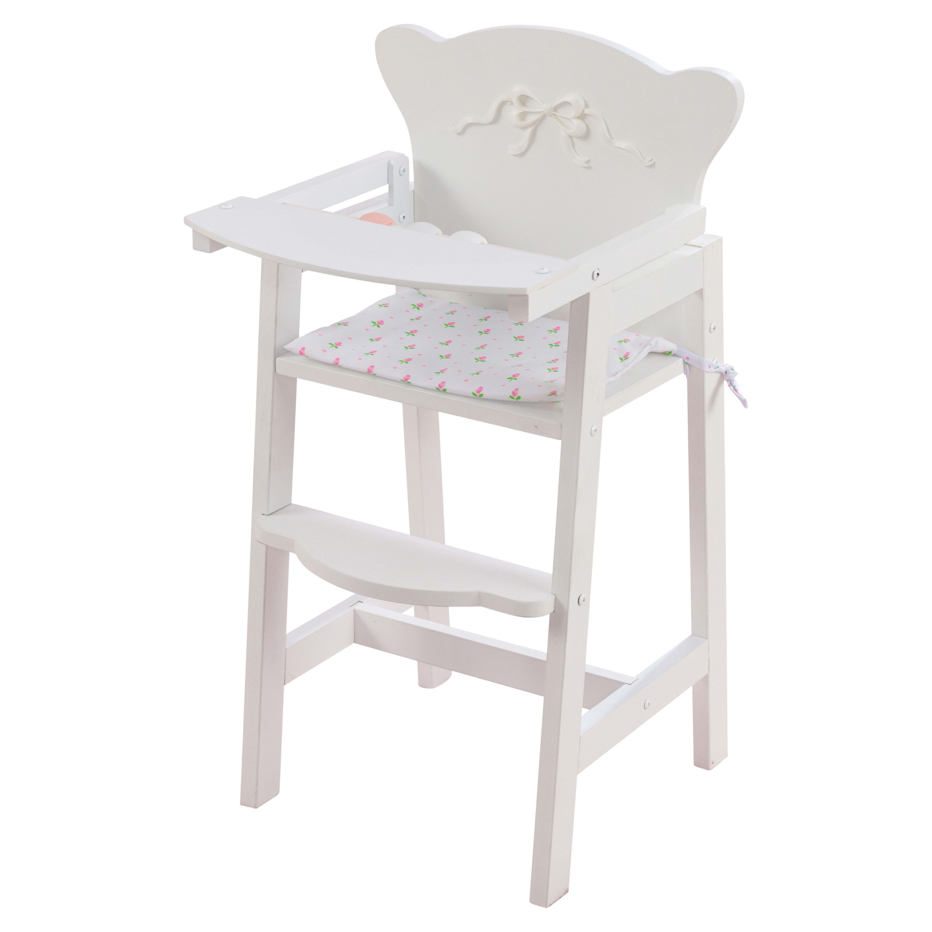 KidKraft Tiffany Bow Scalloped-Edge Wooden Lil Doll High Chair with Seat Pad - White KidKraft