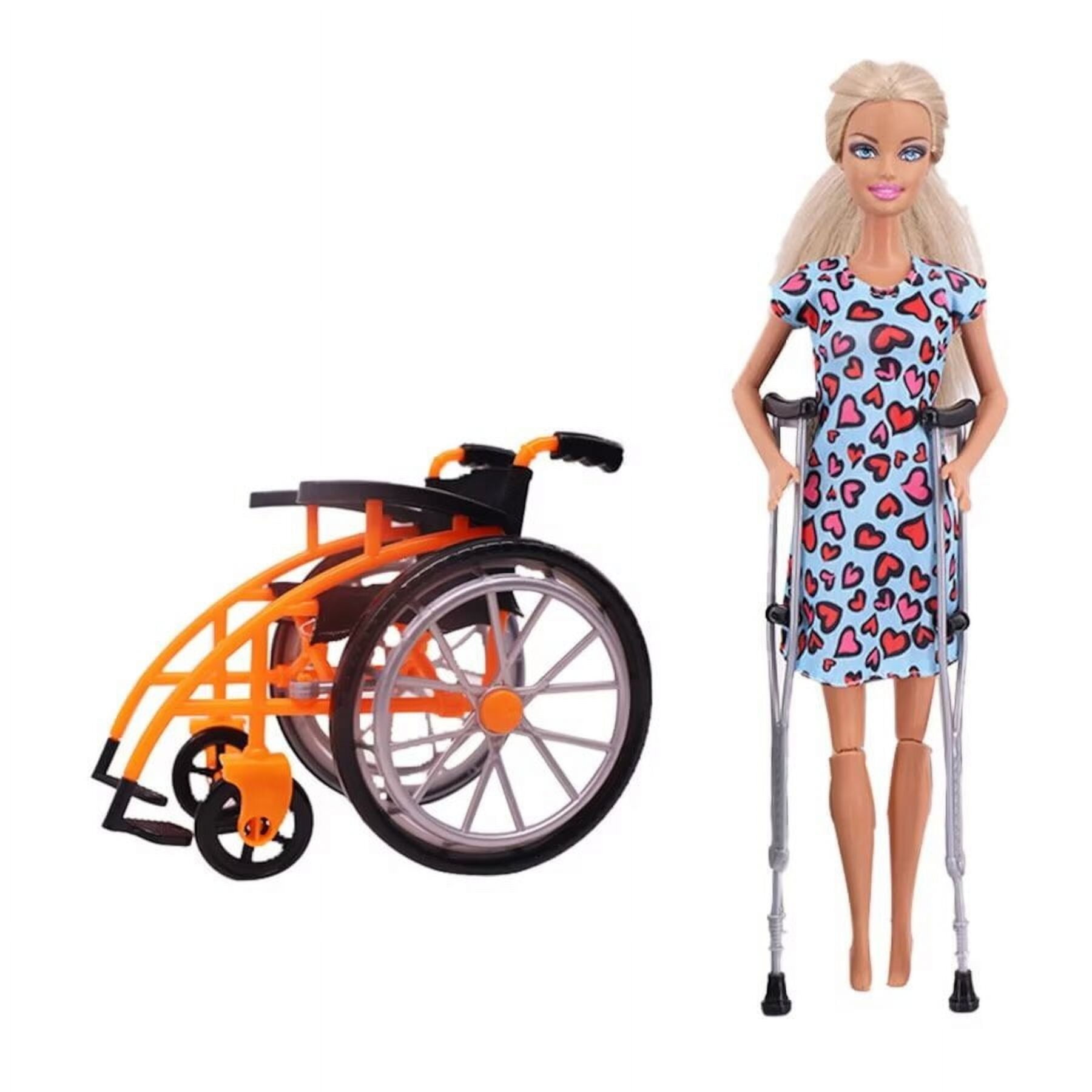 A-Waroom 12 inch Doll Accessary Doll Wheelchair Doll Cane Simulation Miniature Wheelchair Cane set Model Ornament Folding Wheelchair Toy for 12 inch Doll A-Waroom