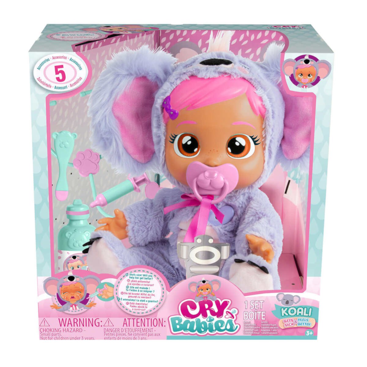 Cry Babies Koali Gets Sick and Feels Better Baby Doll Playset, 9 Pieces Cry Babies