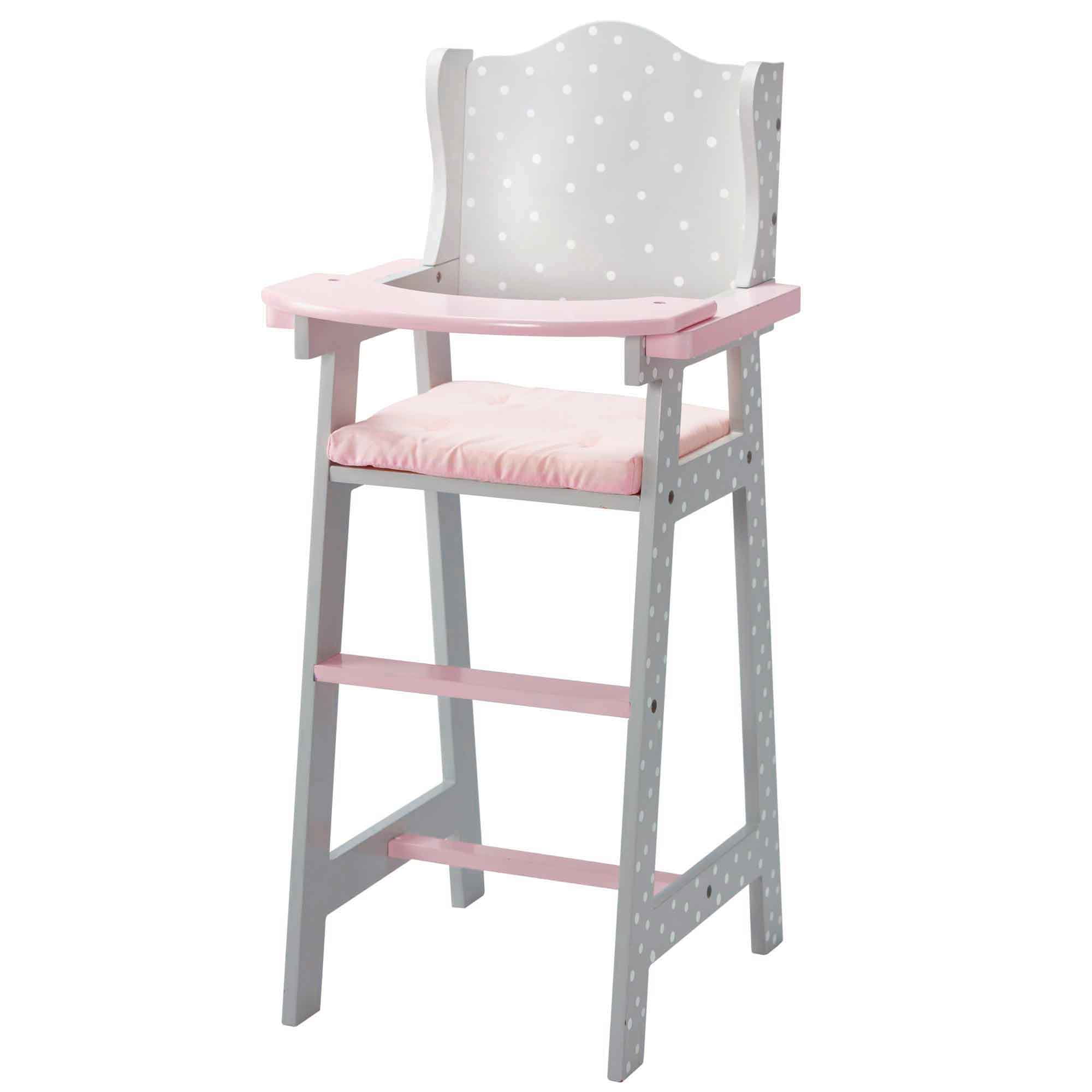 Angelica’s Precious Polka Dots Baby Doll Highchair for 16”-18” Dolls, Gray/Pink Olivia's Little World