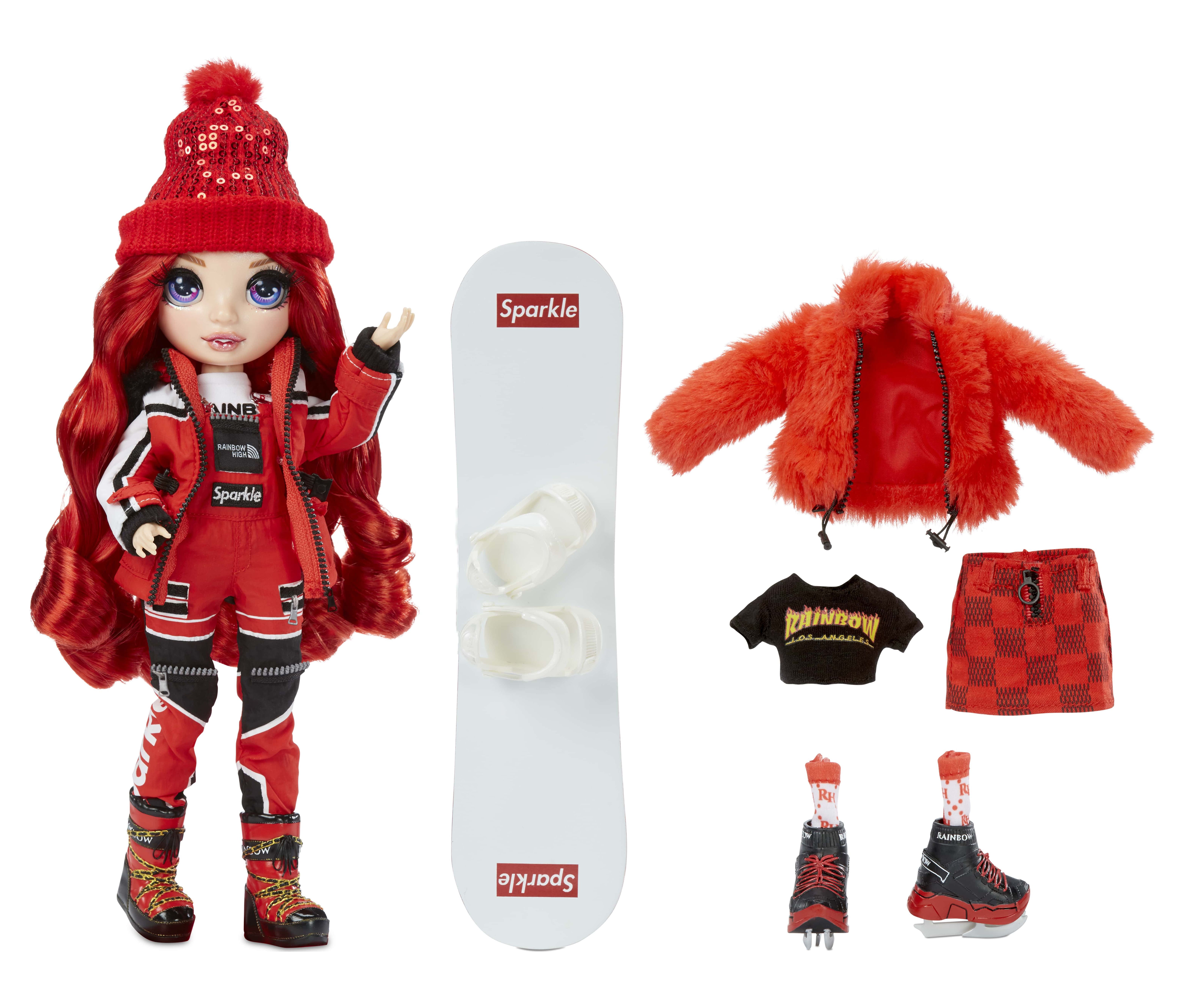 Rainbow High Winter Break Ruby Anderson – Red Winter Break Fashion Doll and Playset with 2 complete doll outfits, Snowboard and Winter Doll Accessories, Great Gift for Kids 6-12 Years Old Rainbow High