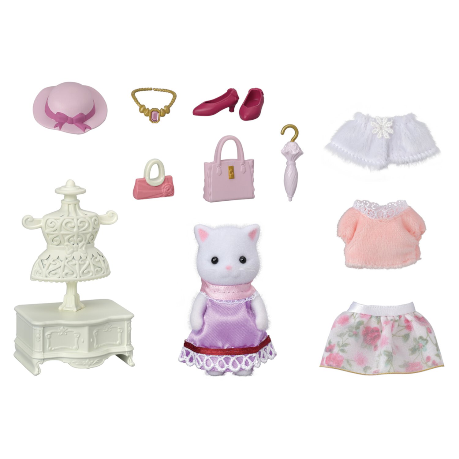 Calico Critters Fashion Playset Persian Cat, Dollhouse Playset with Figure and Fashion Accessories Calico Critters