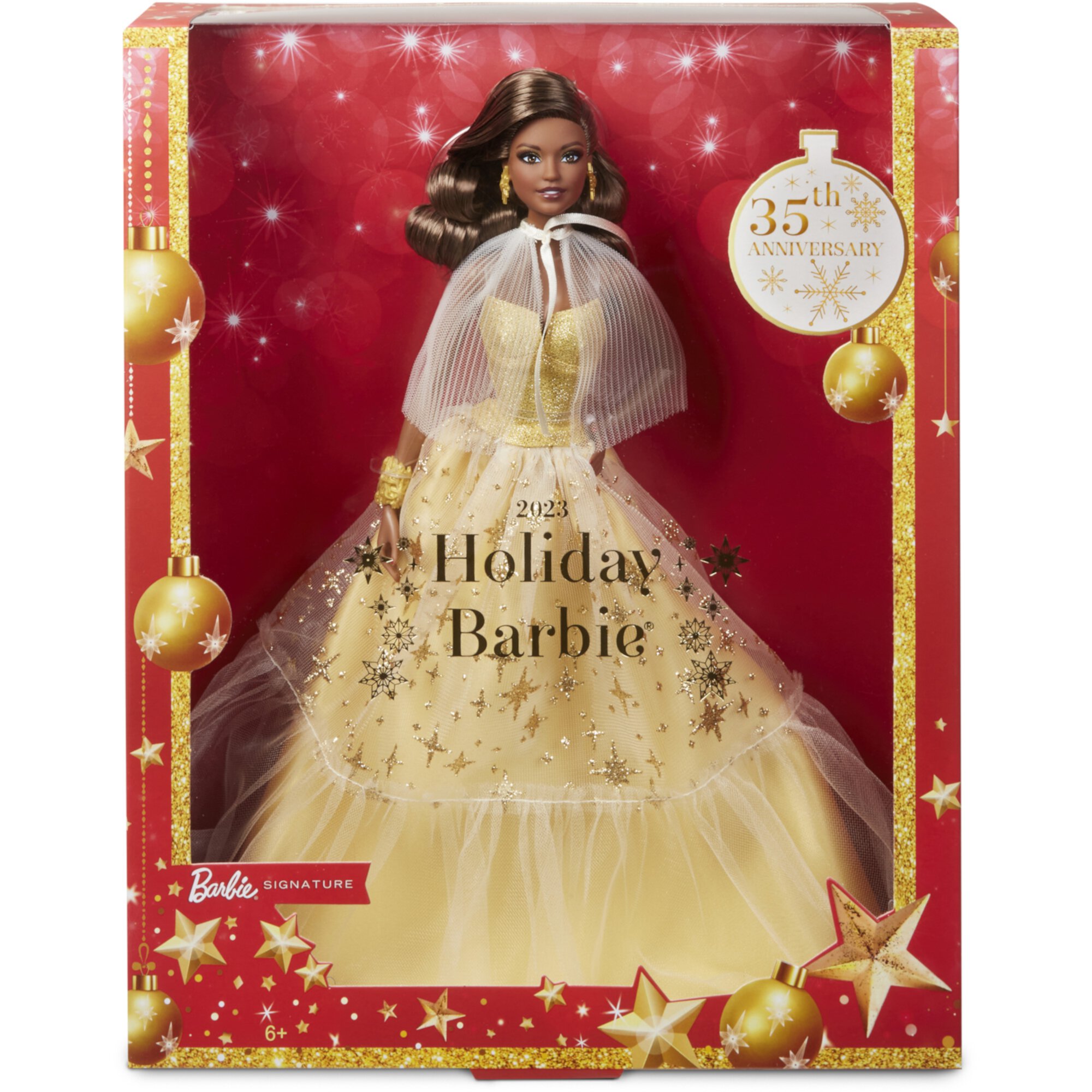 Коллекционная кукла Holiday Barbie 2023 с золотым платьем и темно-коричневыми волосами, идеальный подарок Barbie