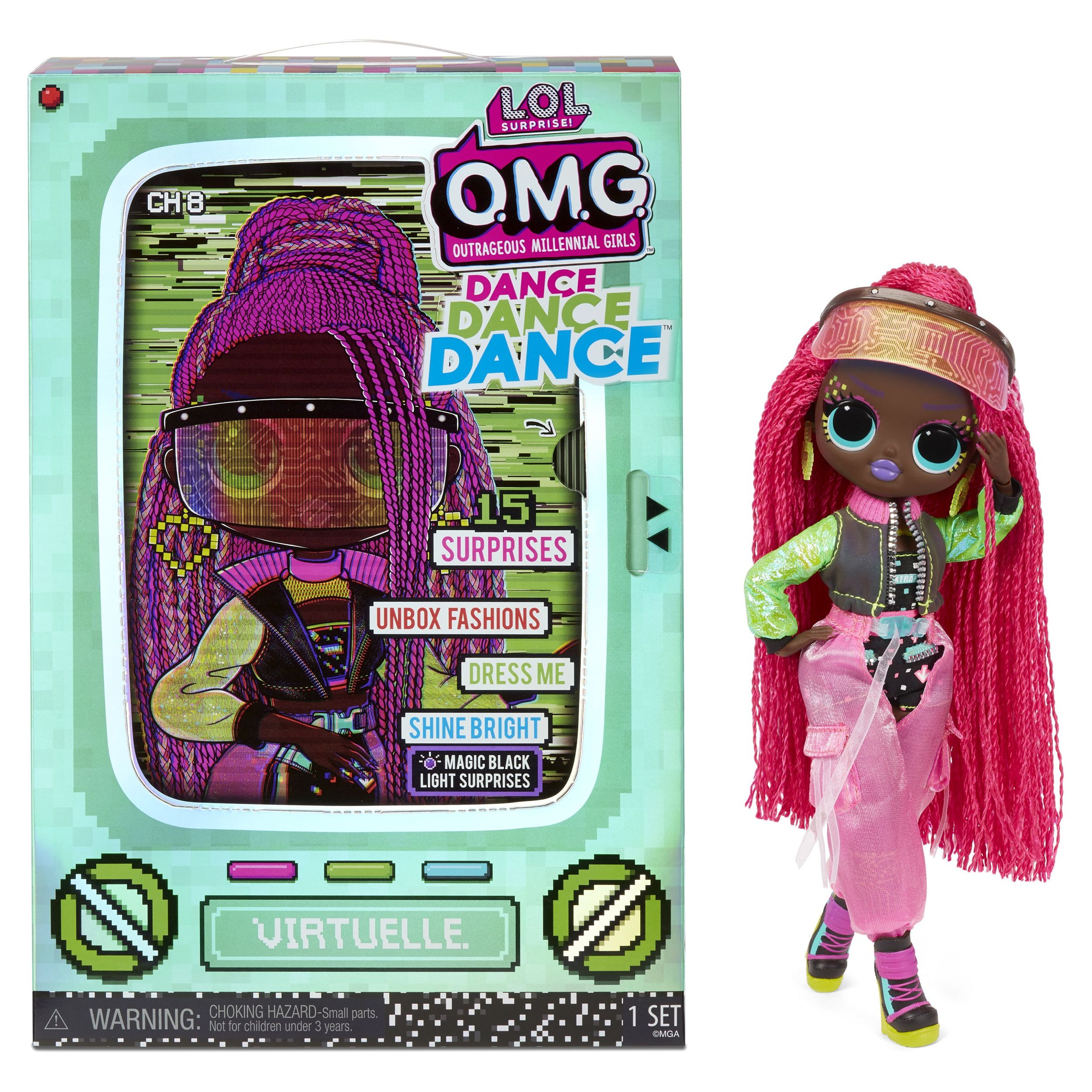 LOL Surprise OMG Dance Dance Dance Virtuelle Fashion Doll with 15 Surprises Including Magic Blacklight, Shoes, Hair Brush, Doll Stand and TV Package - For Girls Ages 4+ L.O.L. Surprise!