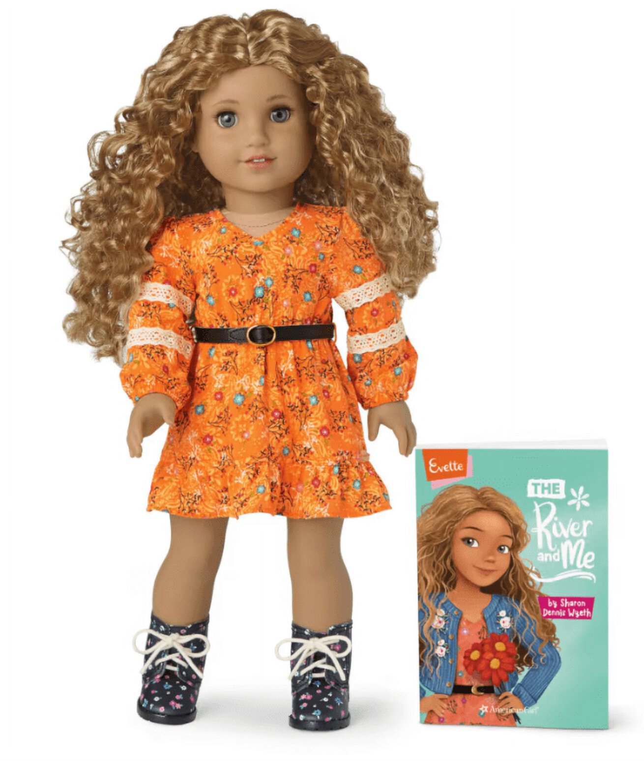 American Girl Evette Peeters 18 inch Doll  with Gray Eyes Freckles Curly Caramel Colored Hair American Girl