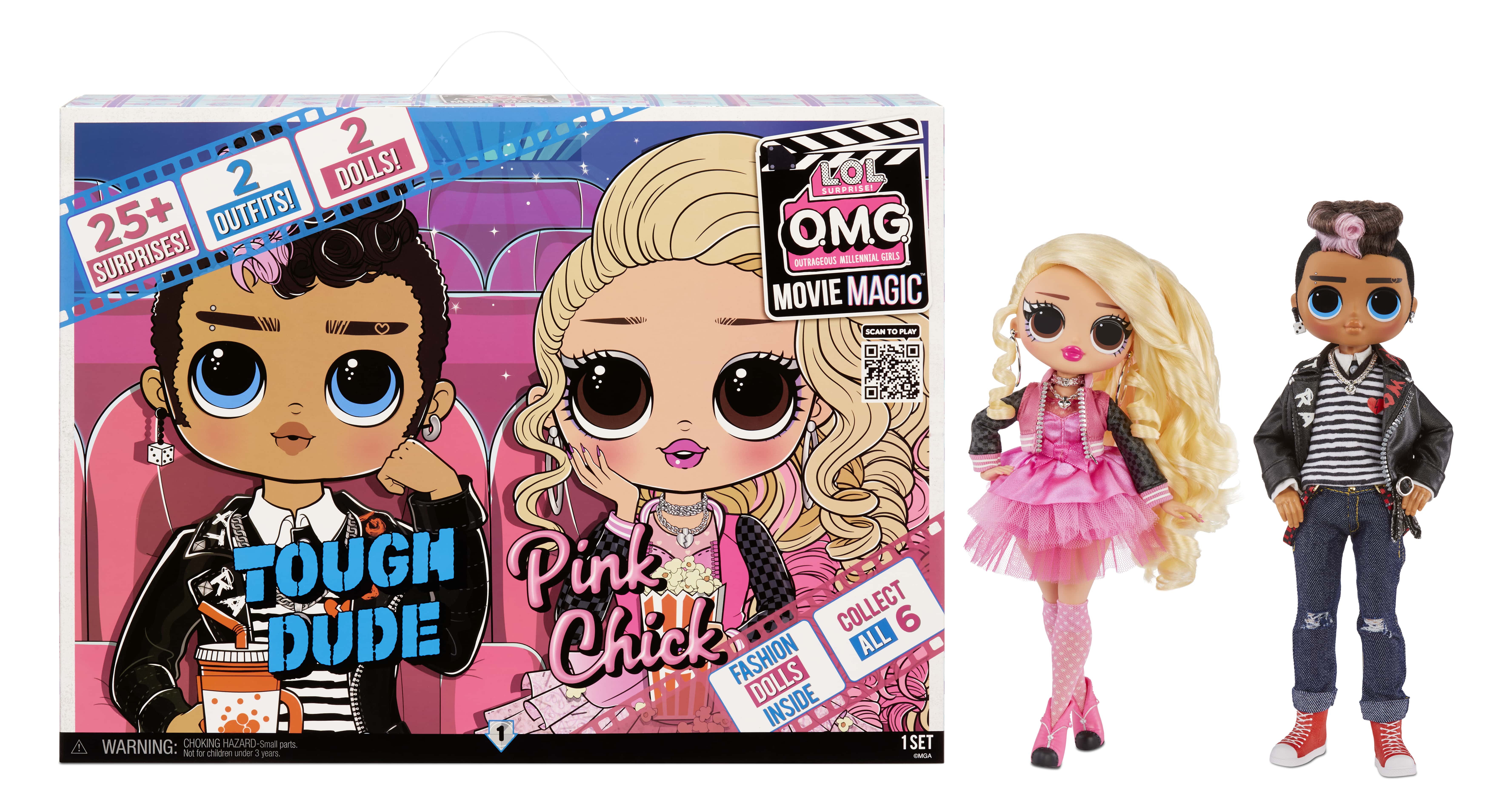 L.O.L Surprise! OMG Movie Magic Fashion Tough Dude and Pink Chick Doll Playset, 25 Pieecs L.O.L. Surprise!