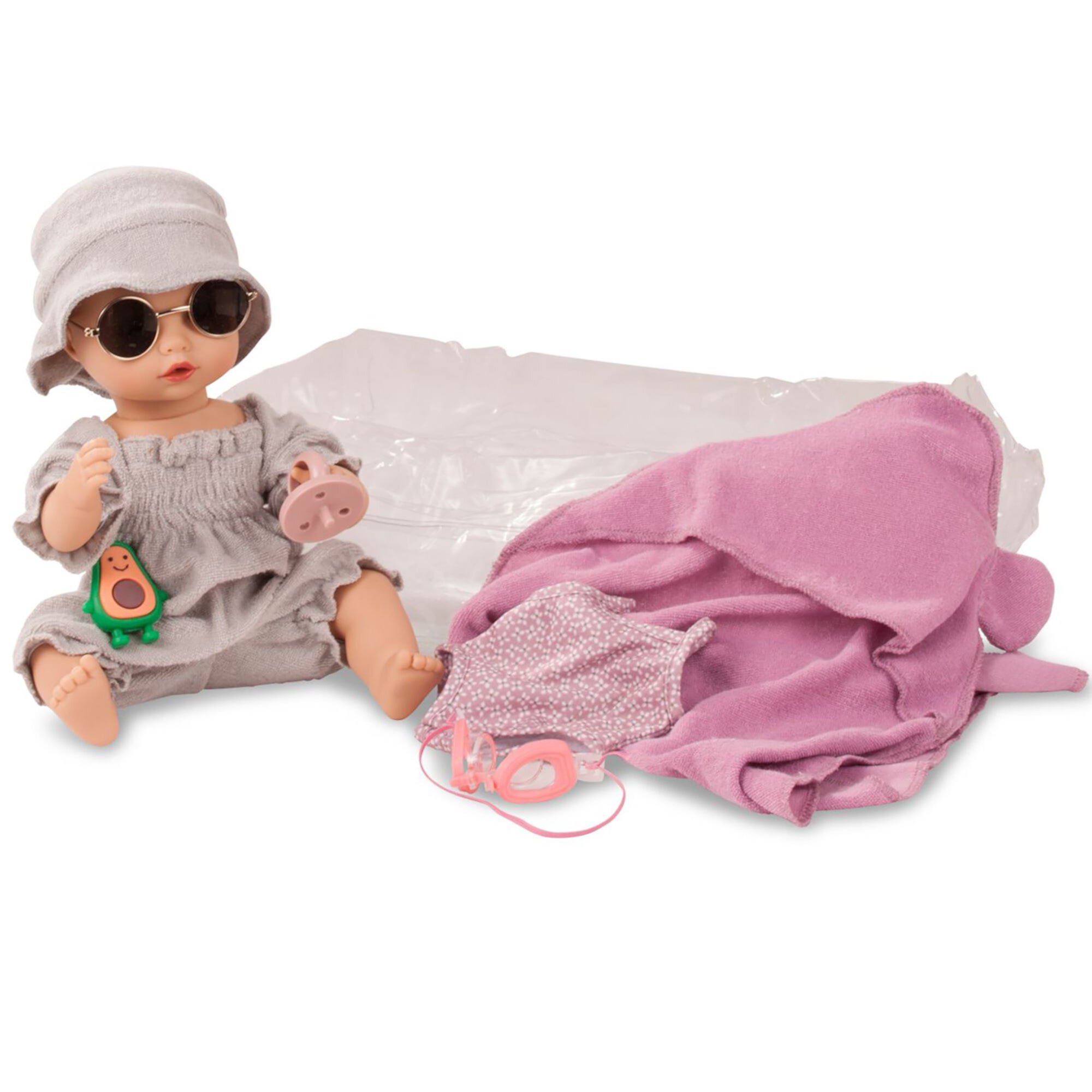 Gotz Sleepy Aquini 13" Baby Baby Drink and Wet Doll with Bathing Suit, Goggles, Sunglasses and More Gotz