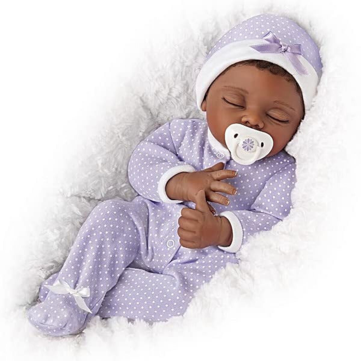 The Ashton - Drake Galleries Amara Lifelike So Truly Real African American Black Sleeping Baby Girl Doll Weighted Poseable with Soft RealTouch Vinyl Skin by Master Doll Artist Linda Murray 16"Inches The Ashton-Drake Galleries