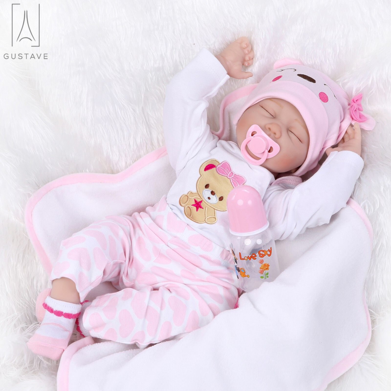 Gustave 22 "Reborn Baby Dolls Lindo Realista Suave Silicona Vinilo Recién Nacido Bebé Durmiendo Muñeca Regalo de Cumpleaños Gustave