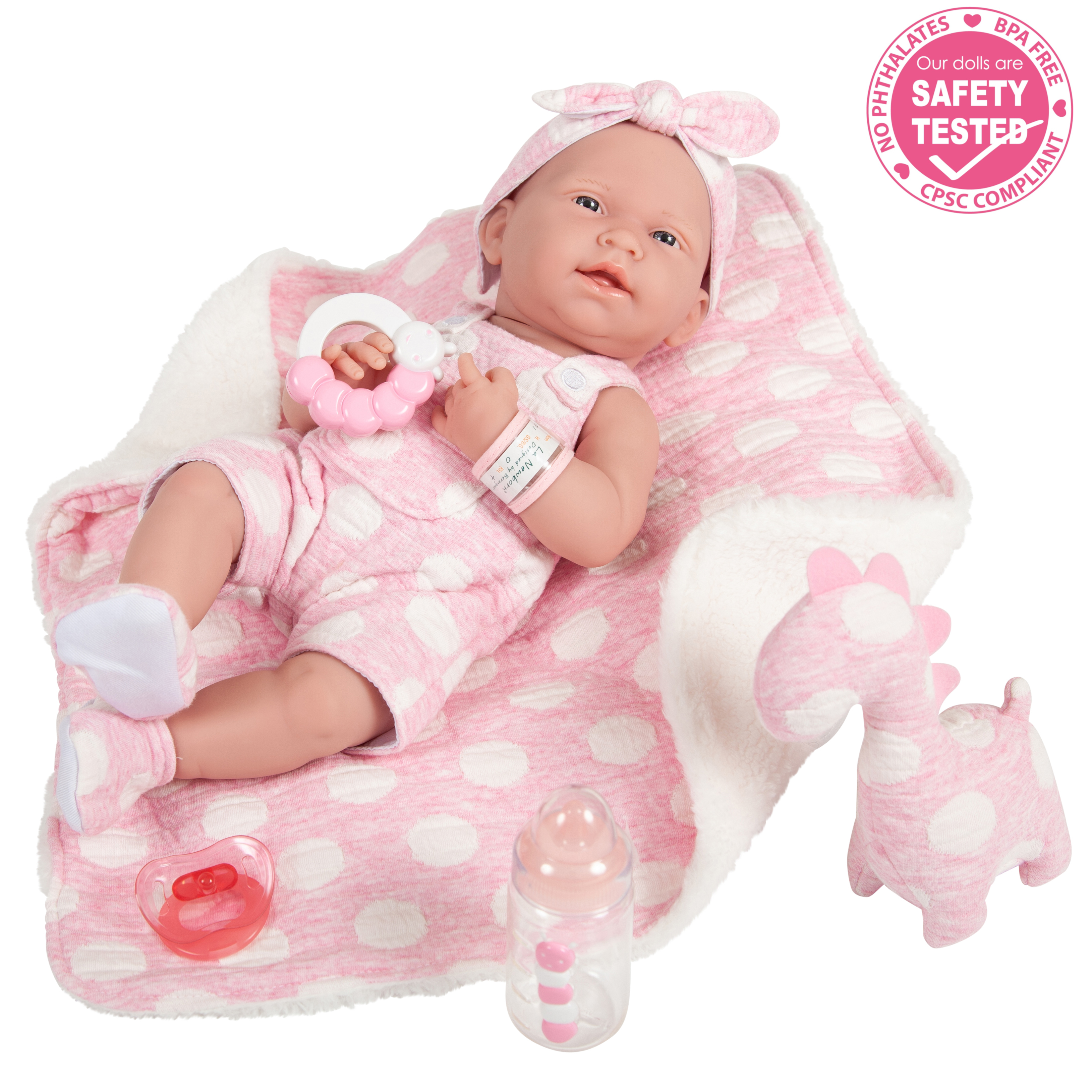 JC Toys La Newborn All-Vinyl-Anatomically Correct Real Girl 15" Baby Doll in Pink and Deluxe Accessories, Designed by Berenguer. JC Toys