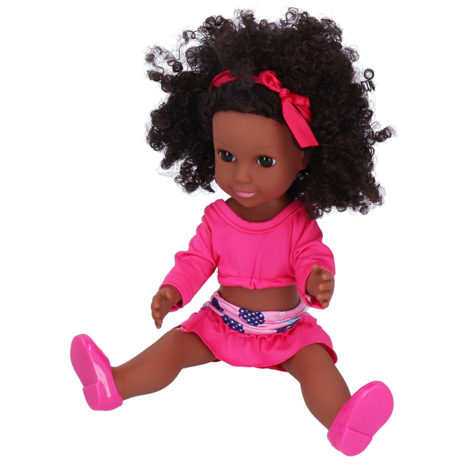 Black Baby Doll, 14 inch American African Girl Dolls with Dress, Realistic Reborn Poseable Baby Dolls for Toddler Kids Aged 2 3 4 5 6, Silicone Small Doll Toy with Curly Hair[Red] LIYJTK