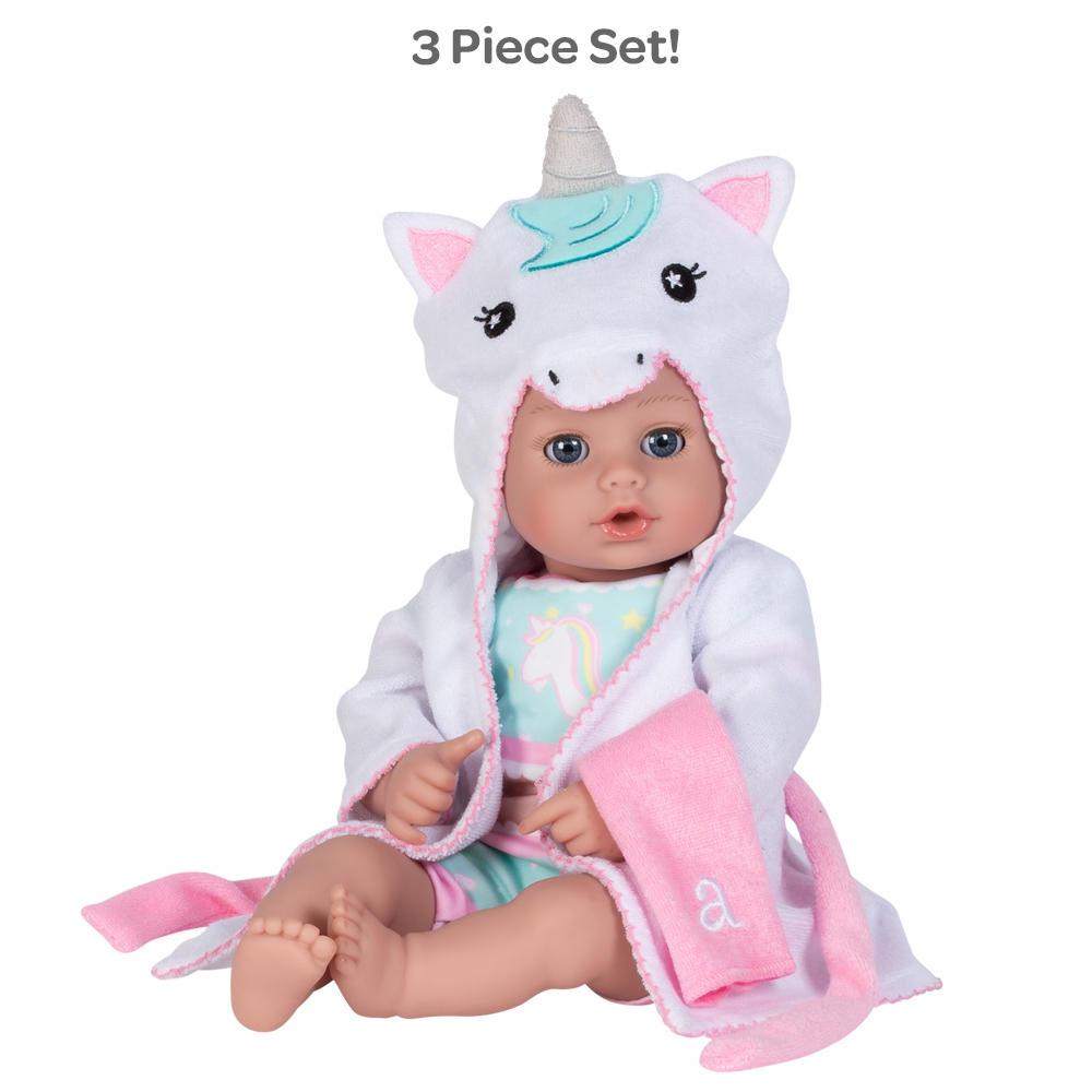 Adora Bath Time Babies Collection, 13" Baby Doll and Clothes Set, Made with Fresh Powder Scent and Exclusive QuickDri Vinyl Body, Birthday Gift For Ages 1+ - Unicorn Adora