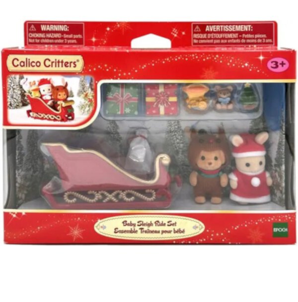 Calico Critters Baby Sleigh Ride, Limited Edition Seasonal Holiday Set with 2 Collectible Doll Figures and Accessories Calico Critters