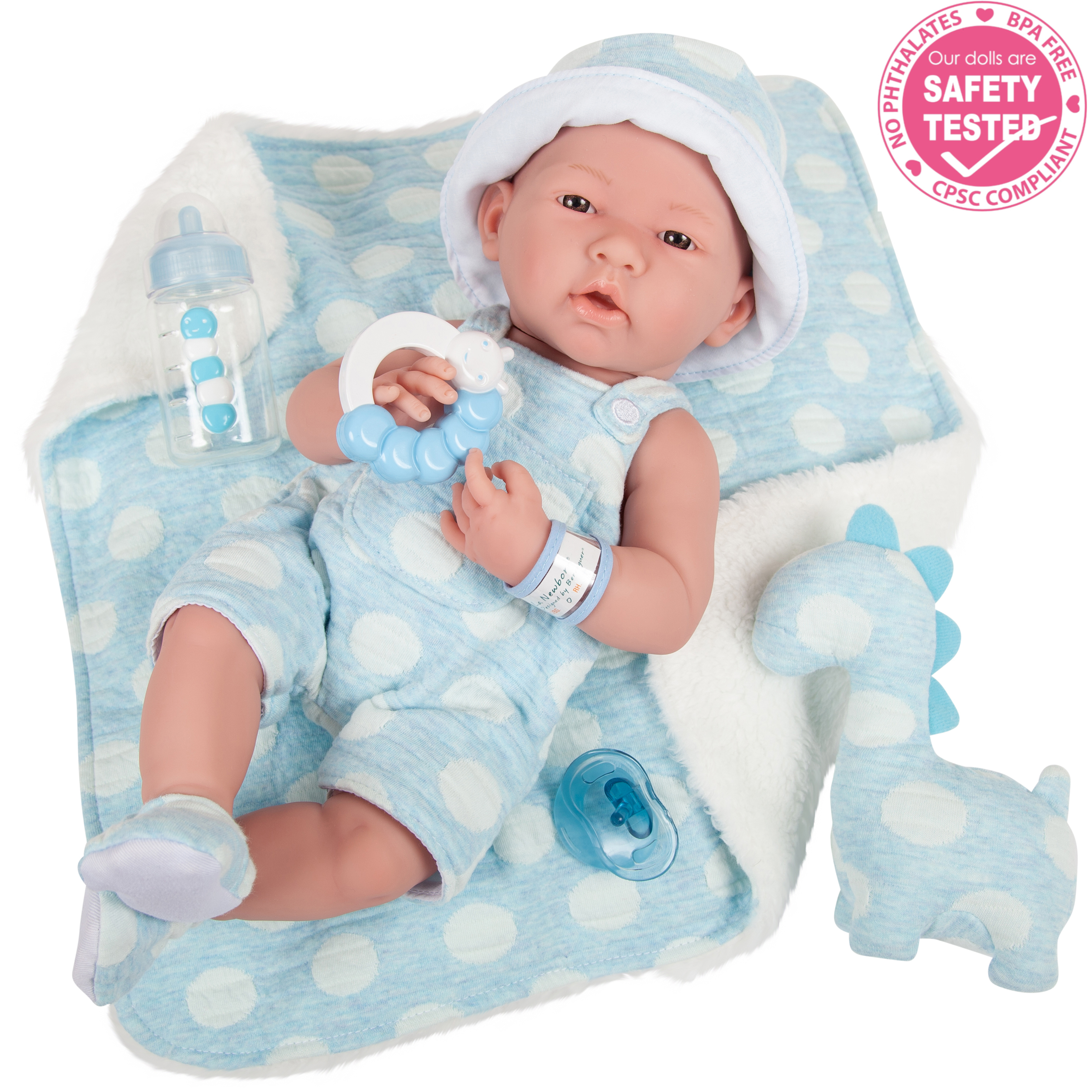 JC Toys La Newborn All-Vinyl-Anatomically Correct Real Boy 15" Baby Doll in Blue and Deluxe Accessories, Designed by Berenguer. JC Toys