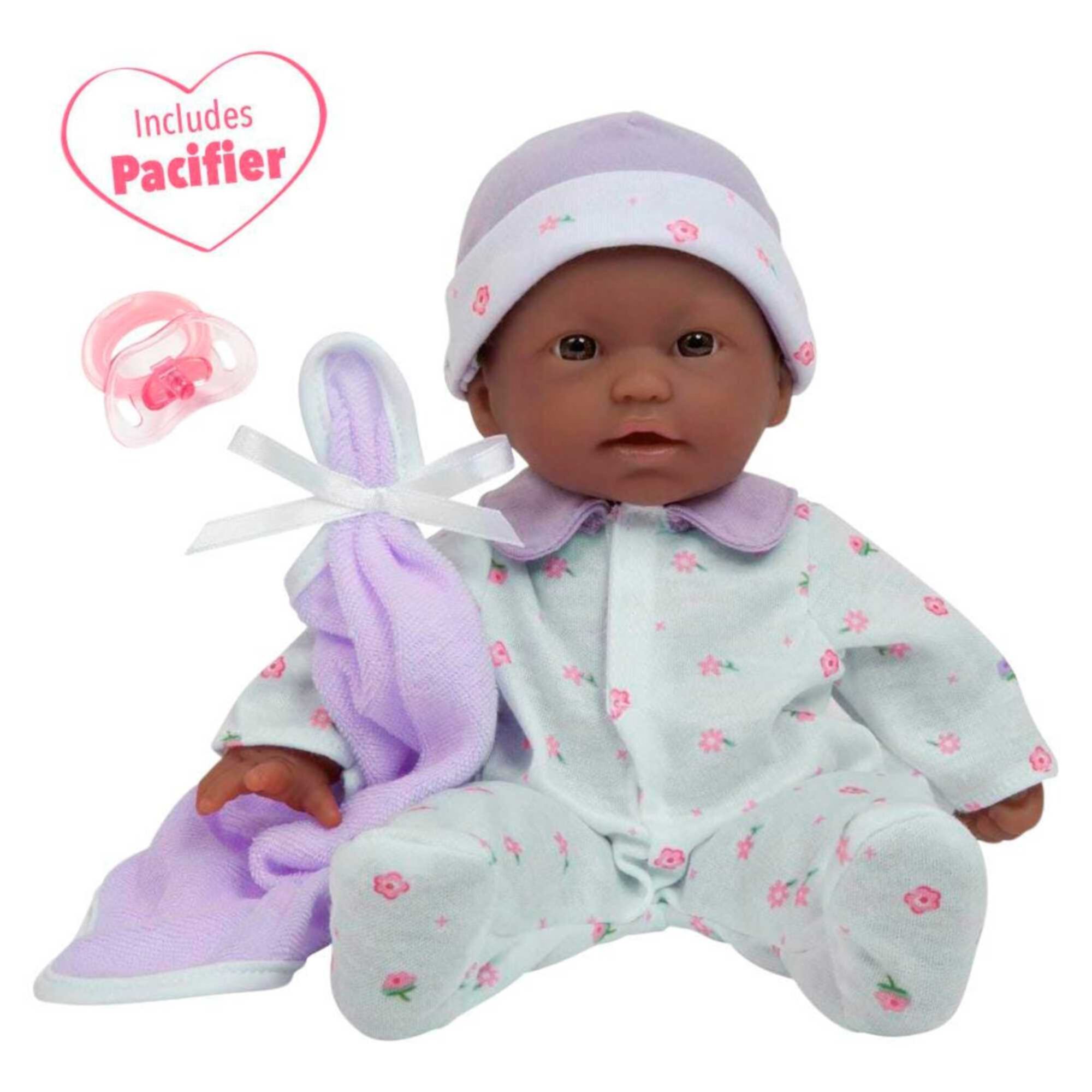 JC Toys La Baby Soft 11" Baby Doll, Purple with Blanket, African-American L.A. Baby