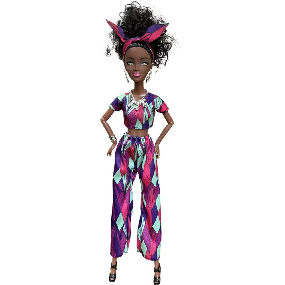 A-Waroom 4 Pcs 12 inch Black Doll with Curly Hair African Black Doll Moveable Jointed Body Doll Toys for Girls Birthday Gift A-Waroom