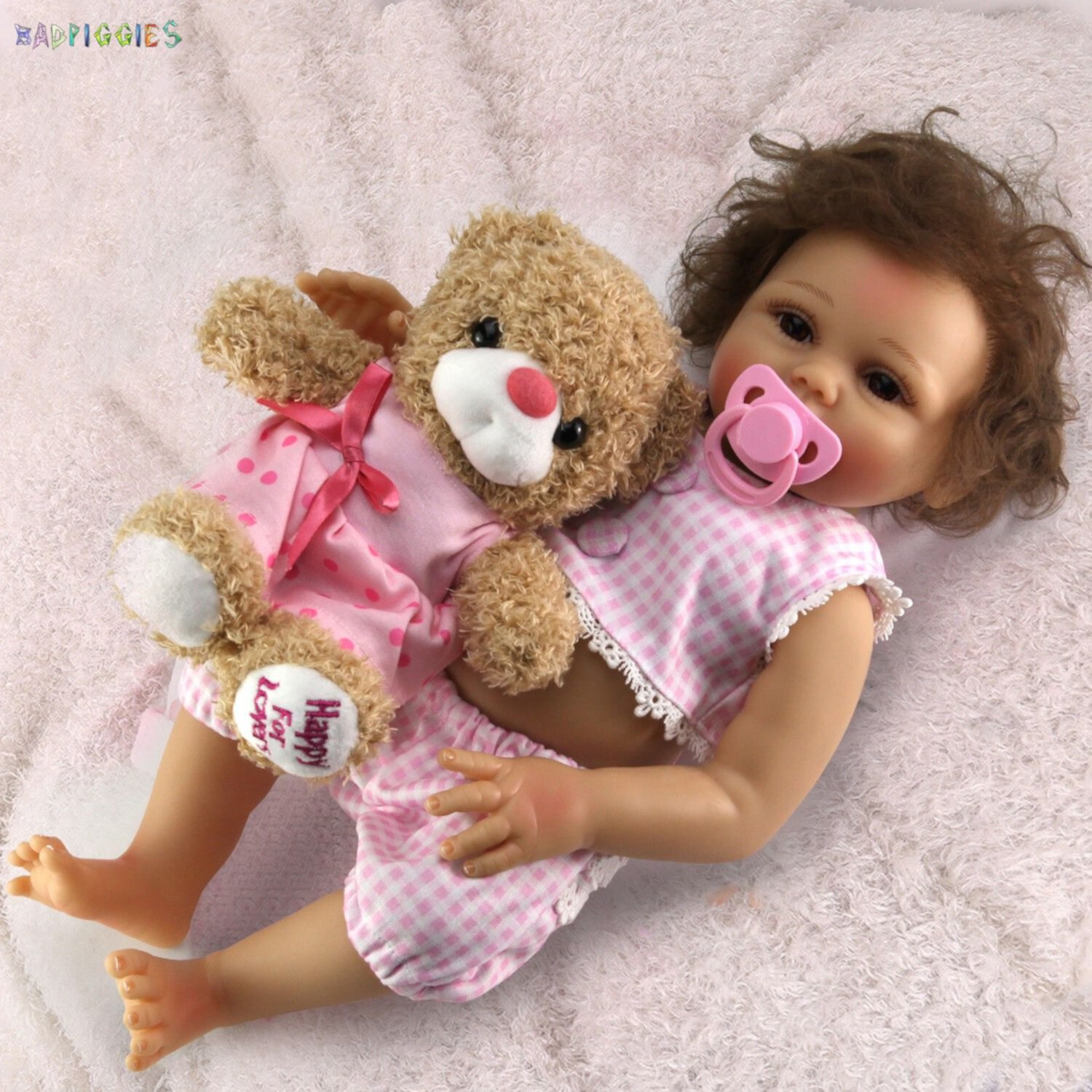 BadPiggies 18.9" Reborn Baby Girl Doll Full Body Silicone Vinyl Handmade Newborn Baby Lifelike Doll Anatomically Girl Toy for Gift BadPiggies