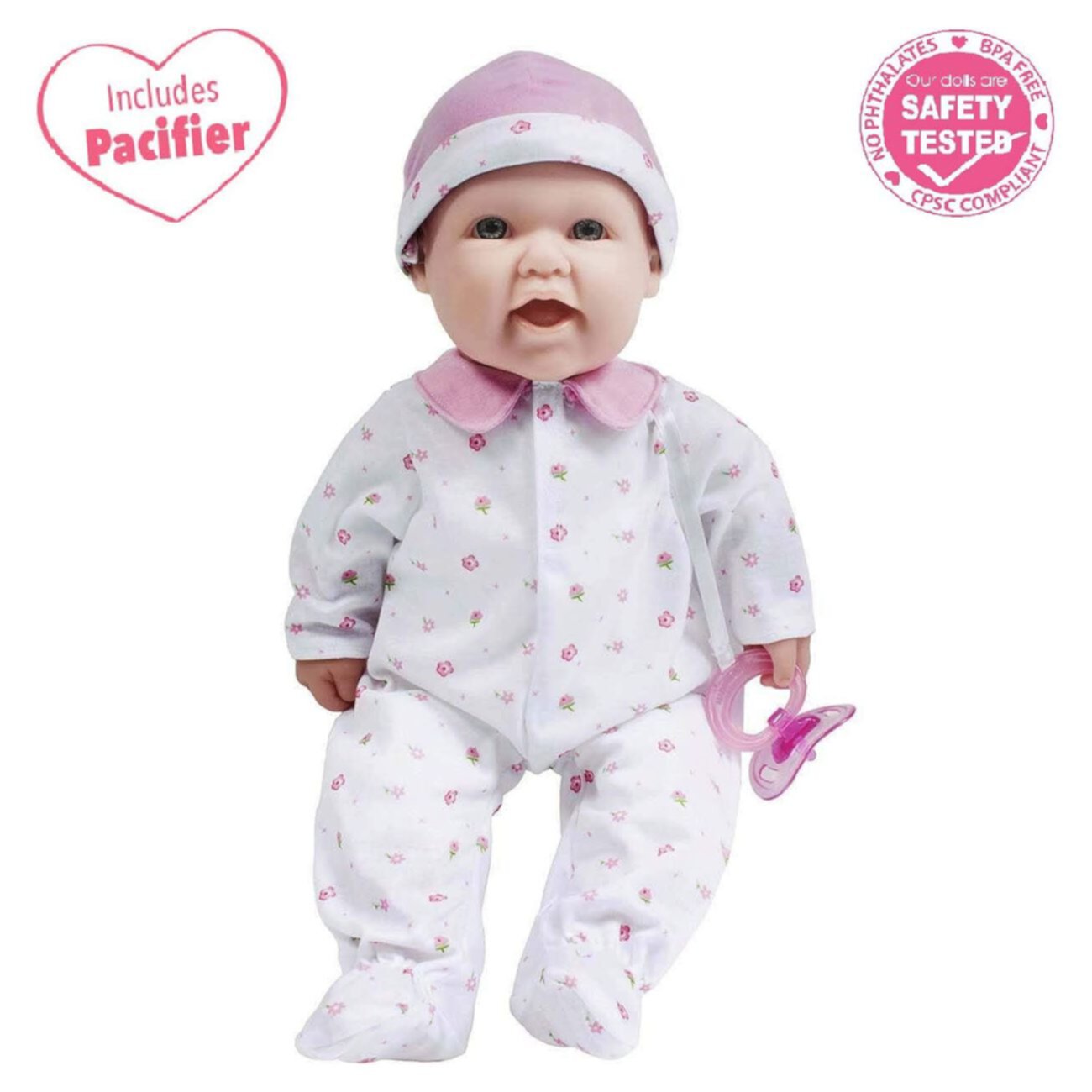 JC Toys, La Baby 16-inch Pink Washable Soft Baby Doll with Baby Doll Accessories - for Children 12 Months and older, Designed by Berenguer JC Toys