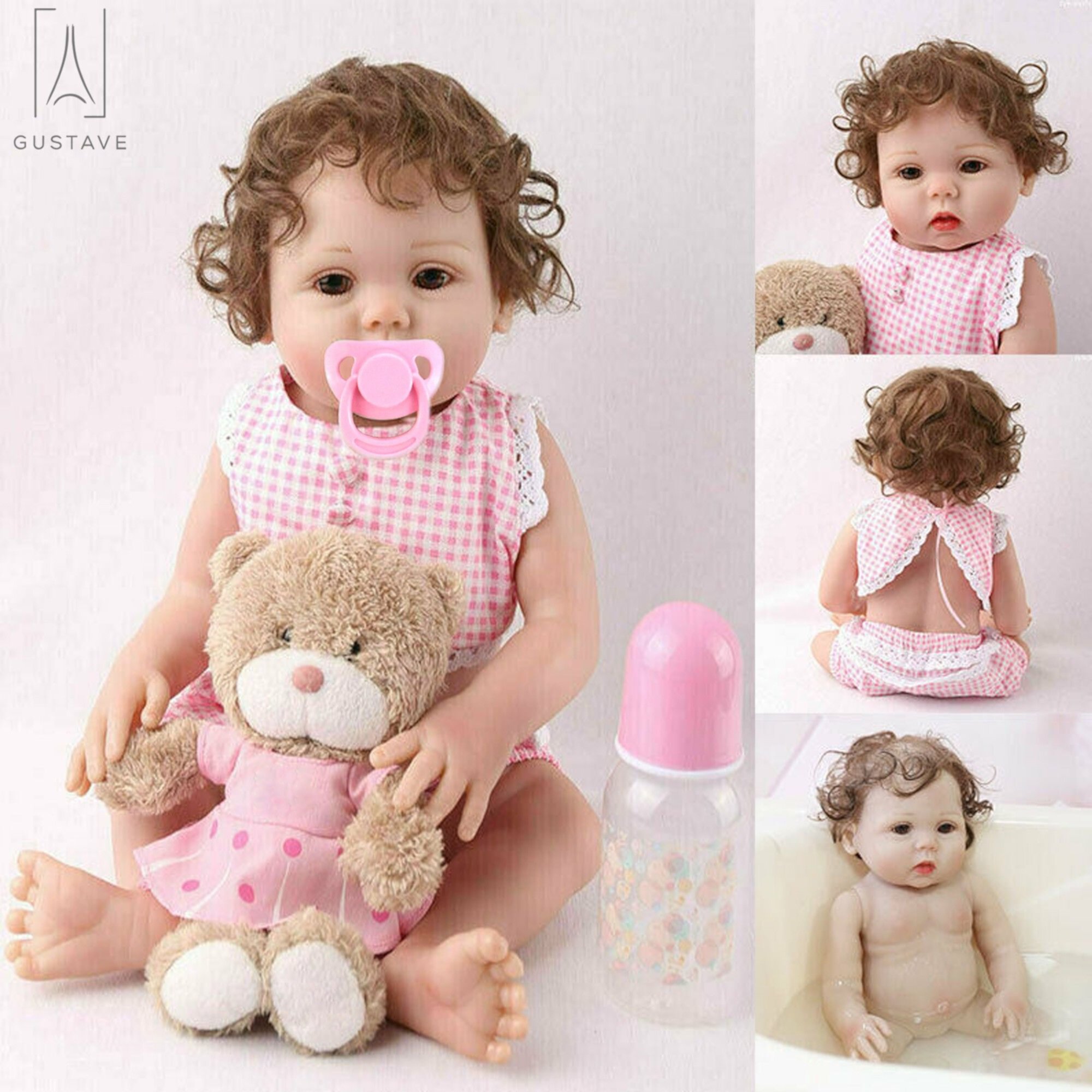 Gustave Reborn Silicone Vinyl Curly Hair Girl Doll Playset, 5 Pieces Gustave