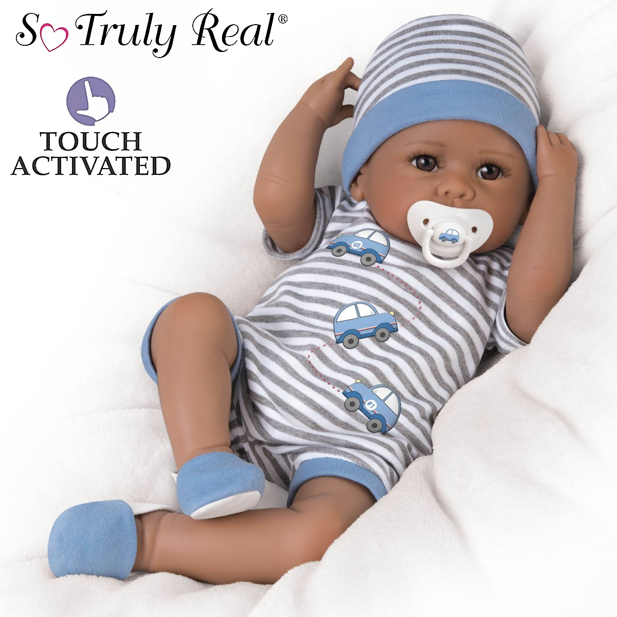 The Ashton - Drake Galleries Mama's Little Love Bug Interactive Coos and Has Heartbeat Lifelike So Truly Real® African American Black Baby Boy Doll with Soft RealTouch® Vinyl Skin by Linda Murray 17" The Ashton-Drake Galleries