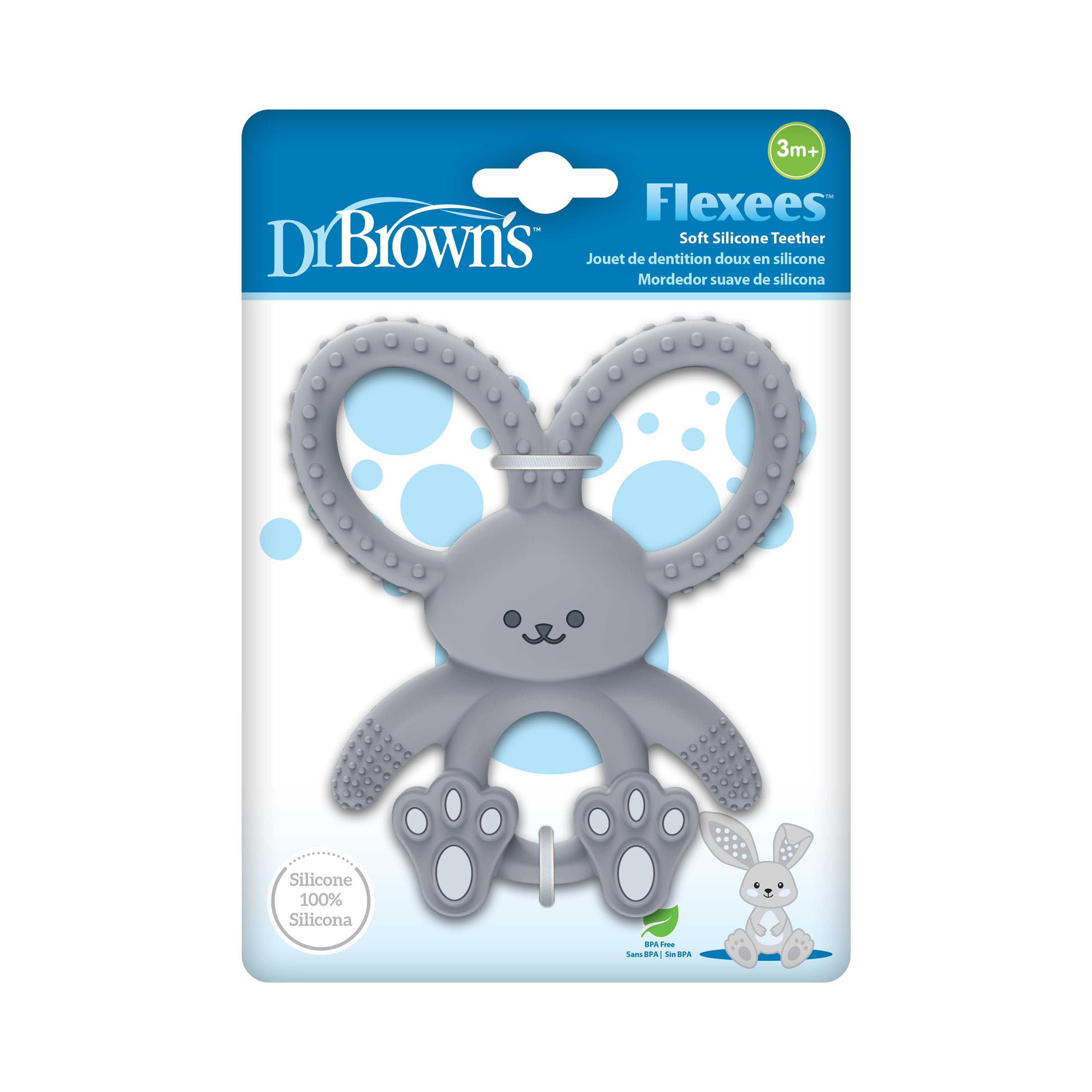 Dr. Brown's Flexees Teether, Pink Bunny, Soft 100% Silicone Baby Teether, BPA Free, 3m+, 1 Pack Dr. Brown's