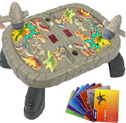 Adofi Whack A Mole Game Toys for Toddlers, Dual Player Dinosaur with Sound & Light, Interactive Educational Pounding Toys with 8 Cards, 3 PK Mode, 2 Hammers, Gifts for 3-12 Year Old Boys and Girls Adofi